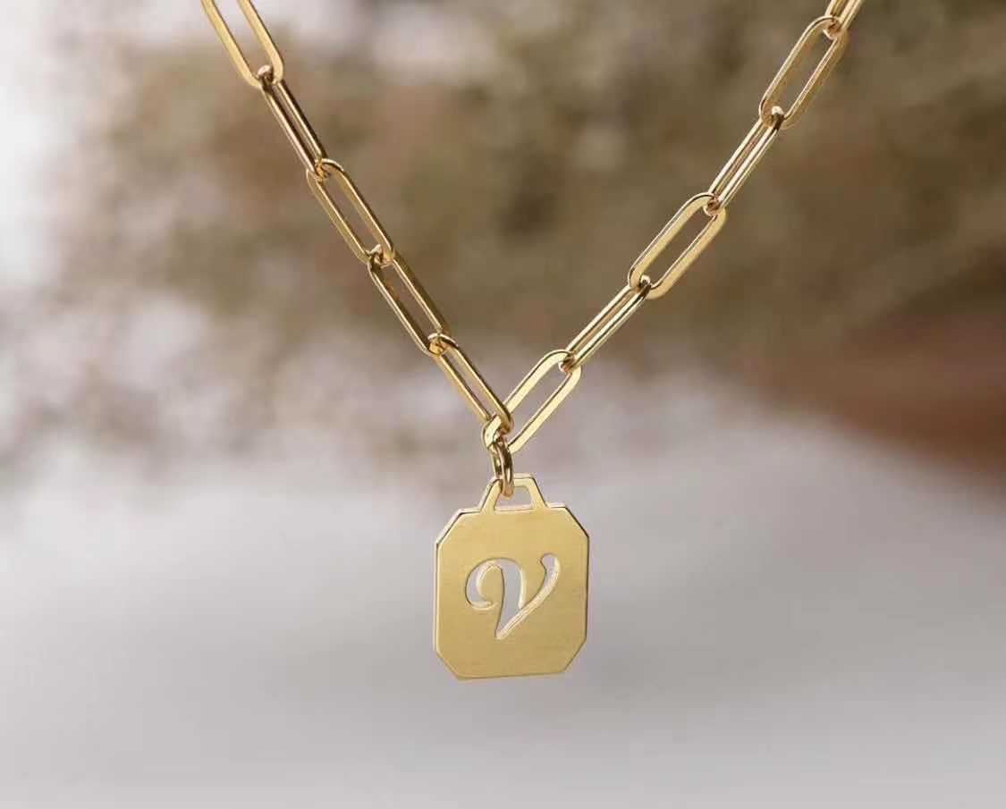 Paperclip Necklace | with Initial Pendant - Julri Box