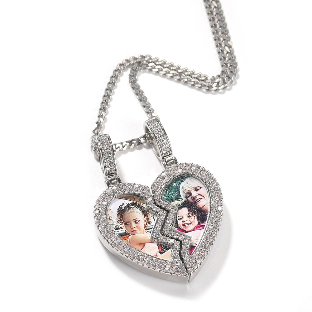 Heart Necklace Double Photo Locket Rose Gold | Personalized Heart Photo Necklace