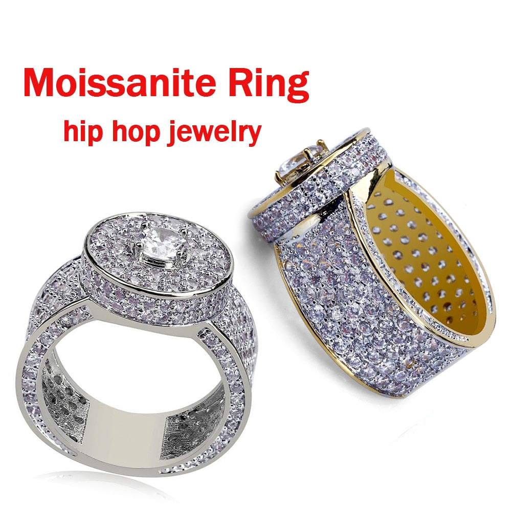 Moissanite | Real Iced Out Rings Mens | Real Rapper Jewelry
