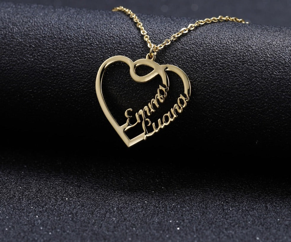 Double Heart Name Custom Necklaces QN360 - Julri Box