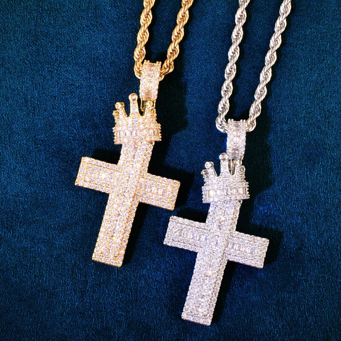 Diamond Cross Pendant | Diamond Cross Pendants | Hinged Cross and Crown Pendant