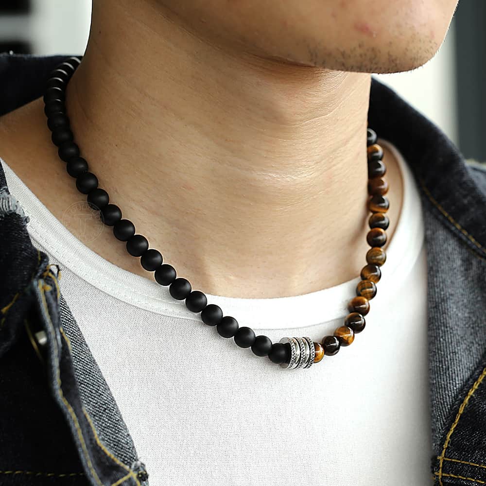 Beads Necklace Men | Lava Stone Bead Necklave | Black Beads Necklace Mens