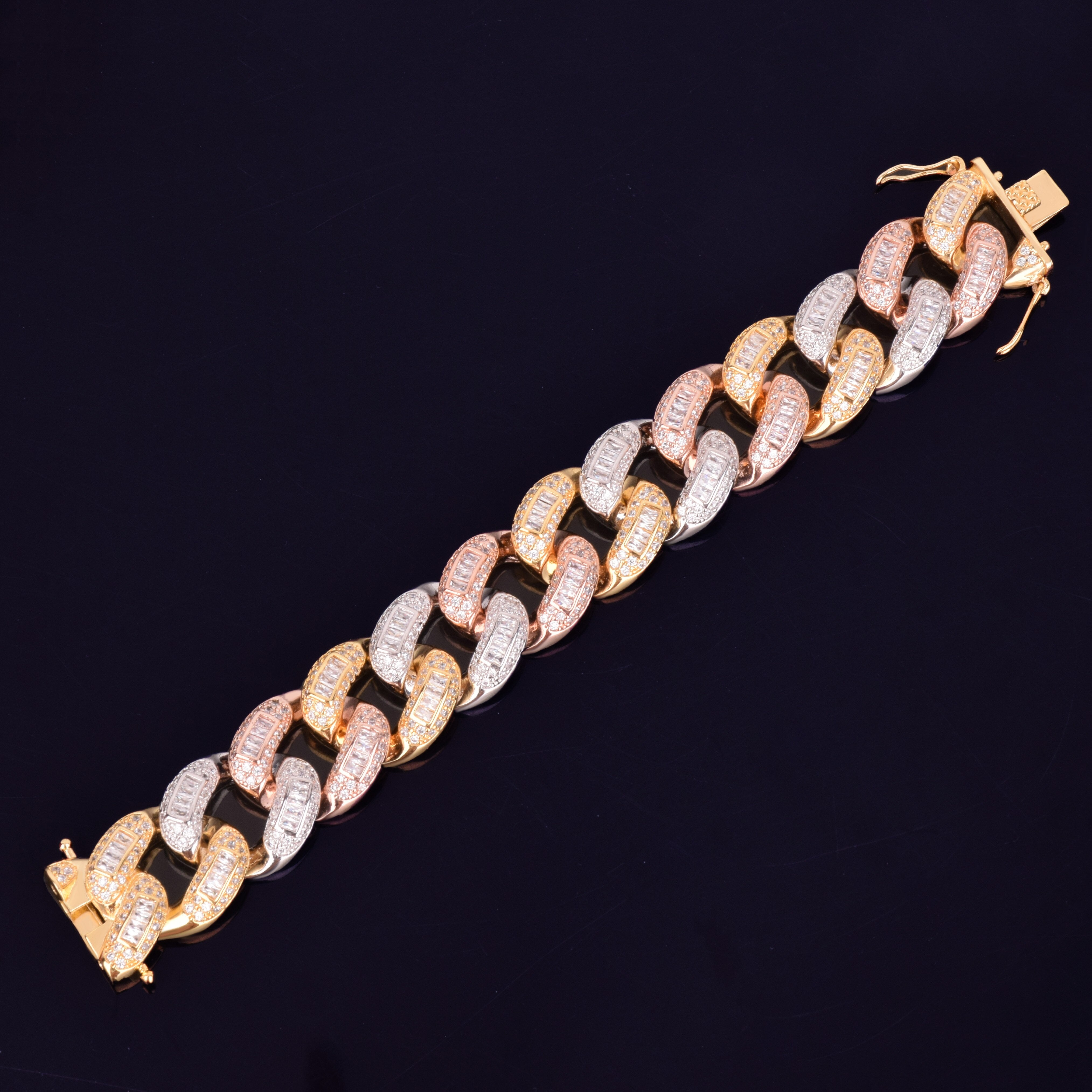22mm | Tri Color Cuban Link Bracelet | Diamond Miami Cuban Link Bracelet