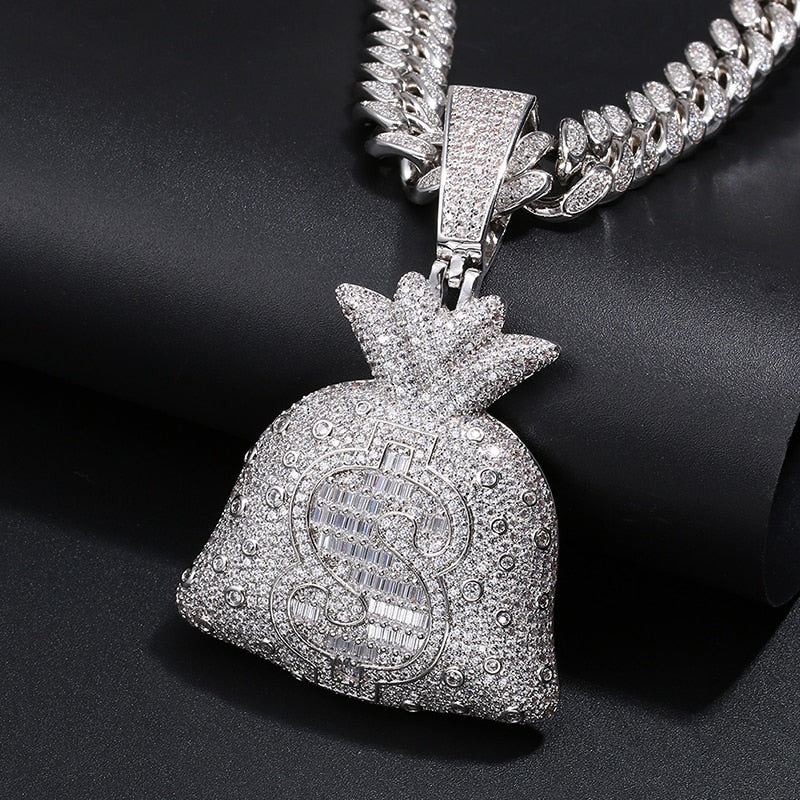 Big Money Bag Pendant | Money Bag Pendant Gold | Hip Hop Jewelry Pendants