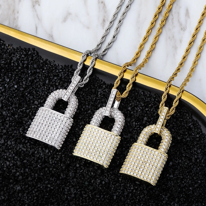 Lock Pendant Necklace | Gold Lock Pendant Necklace | Womens Hip Hop Jewelry