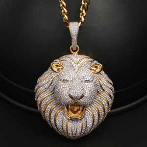 Large Lion Pendant | Iced Out Lion Pendant | Gold Lion Head Pendant