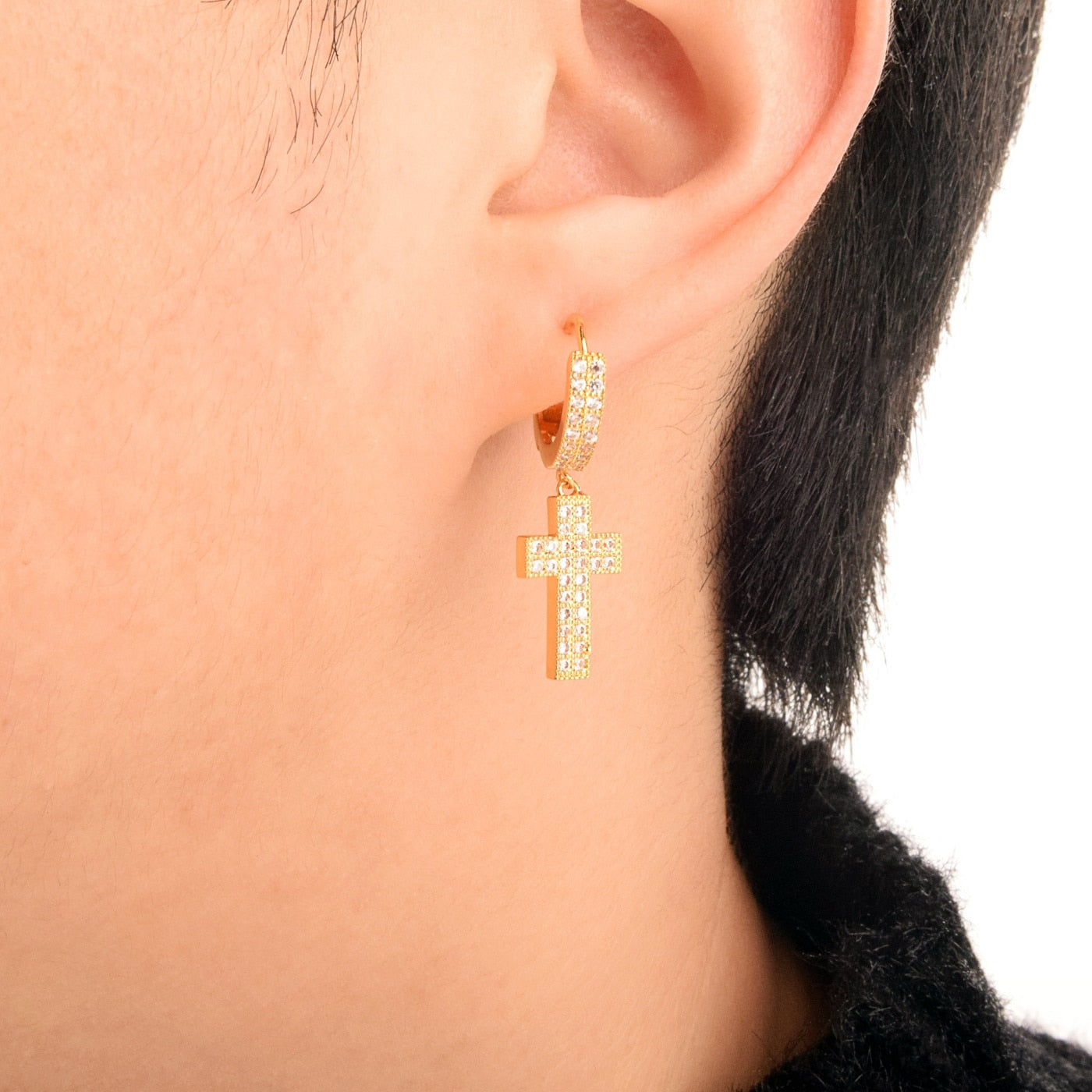 Gold-Tone Cross Hoop Earring | In stock! | Lucleon