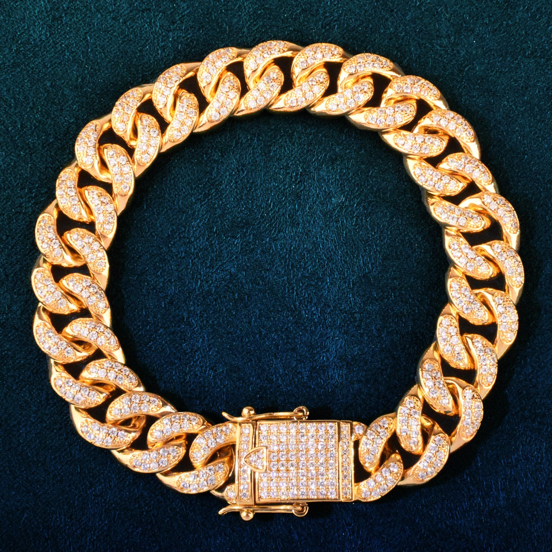 12mm | Diamond Cuban Link Bracelet Mens | Gold Miami Cuban Link Bracelet