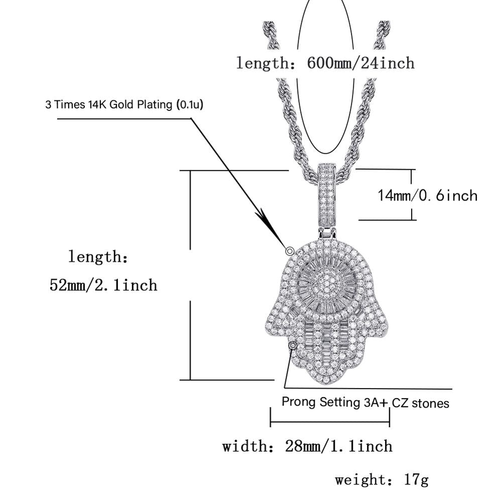 Hamsa Necklace | Hamsa Hand Necklace | Iced Out Hamsa Pendant