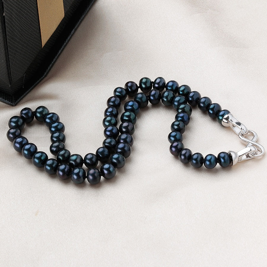 8mm - 9mm | Black Pearl Jewelry | Black Freshwater Pearls Necklace