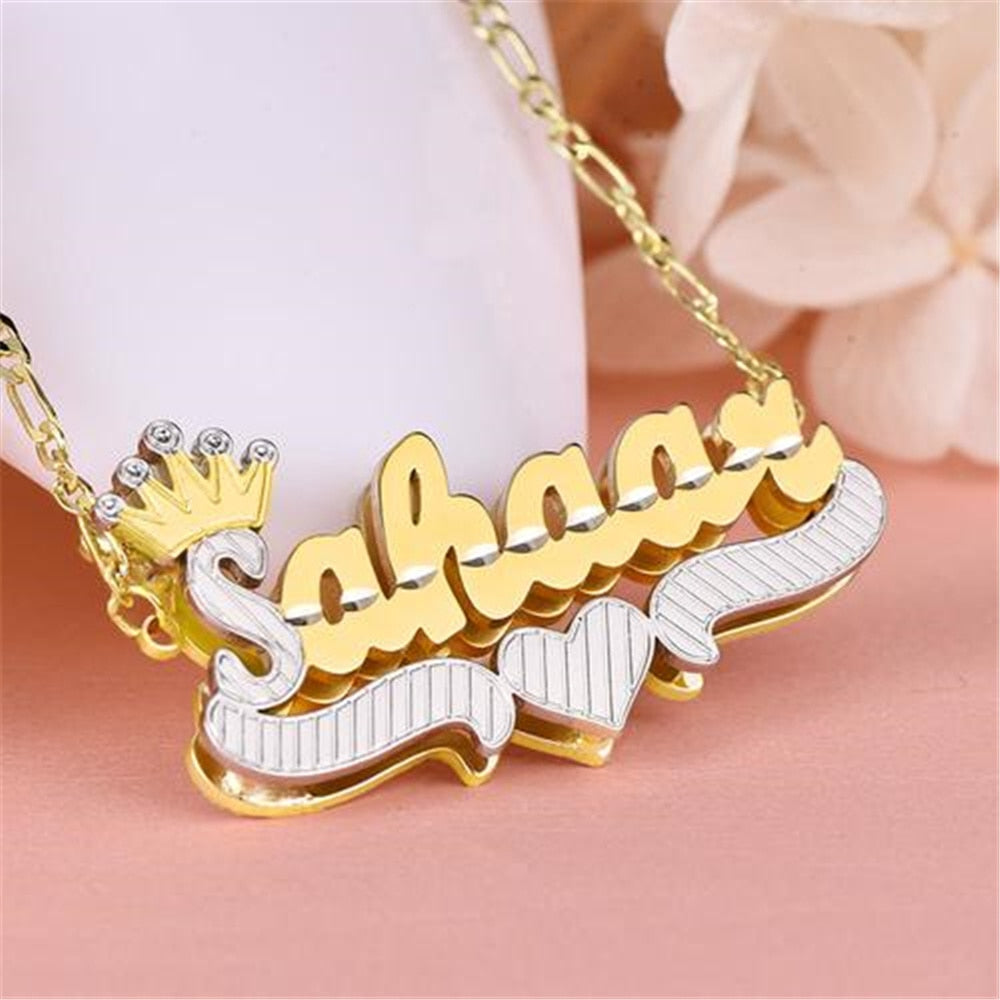 Double Plated Name Necklace | with heart