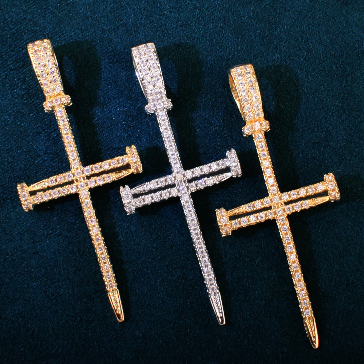 Nail Cross Pendant Necklace | Cubic Zirconia Necklace