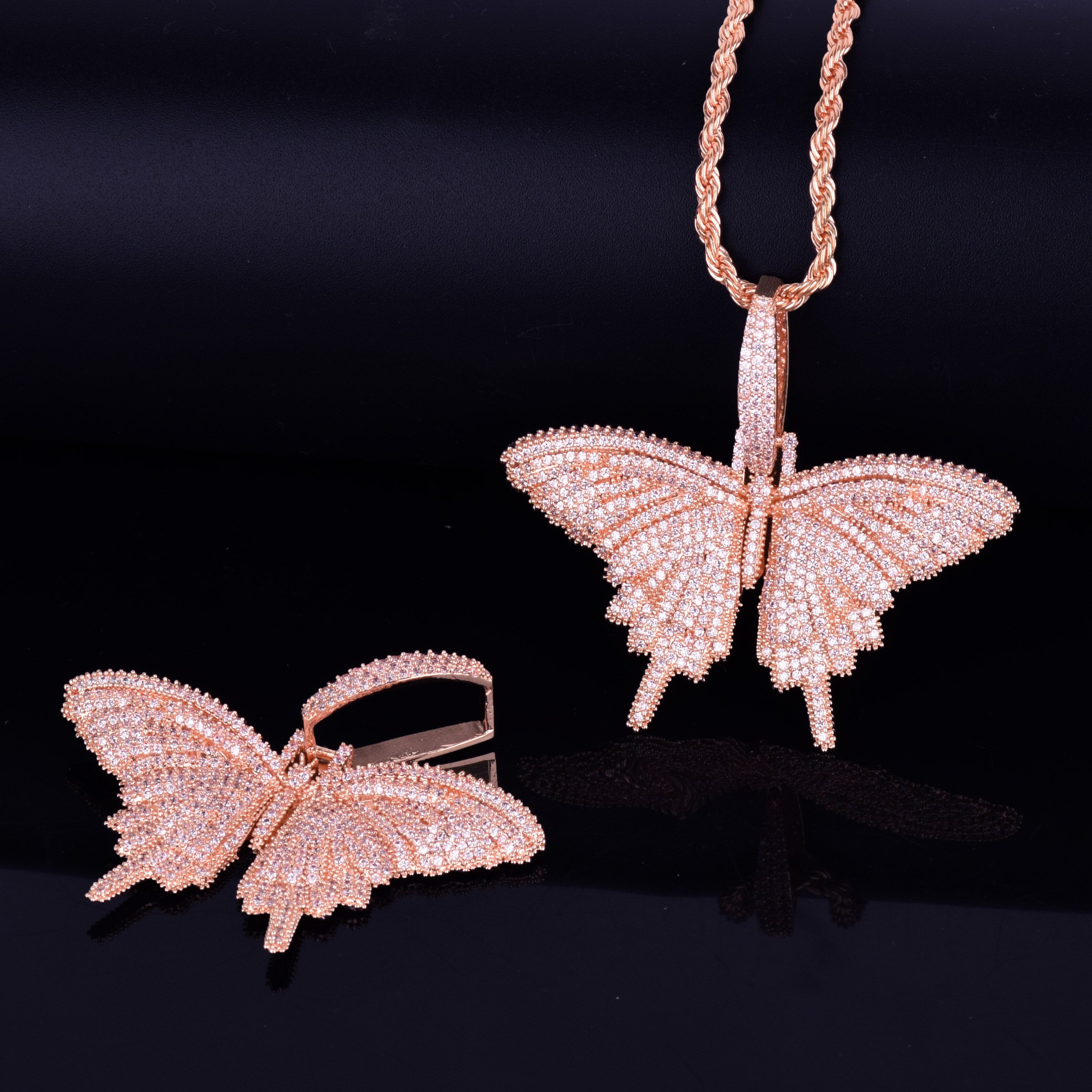 Hip Hop Buttefly Chain for Women | Butterfly Pendants Pink | Pink Butterfly Necklace