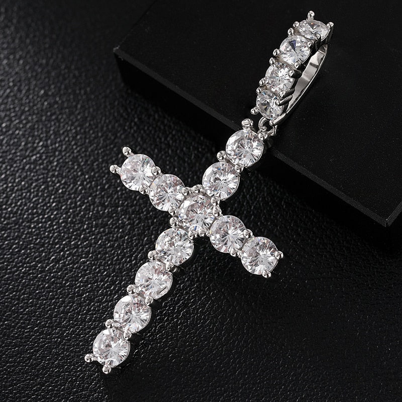 Sterling Silver Cross Pendant | Iced Out Cross Pendant | Iced Out Cross Necklace