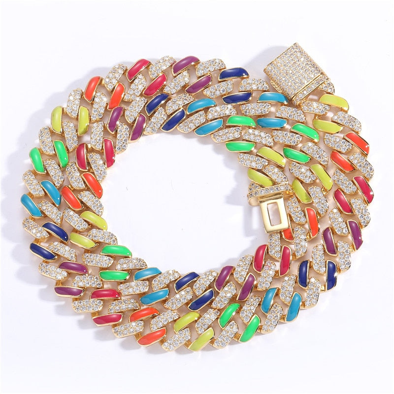12mm Rainbow Cuban Link Chain Colorful Cuban Link Chain Womens C