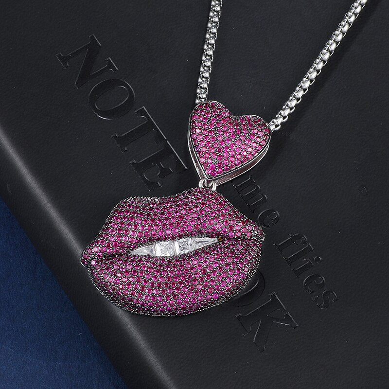 Red Lips Necklace | Red Crystal Lips Pendant