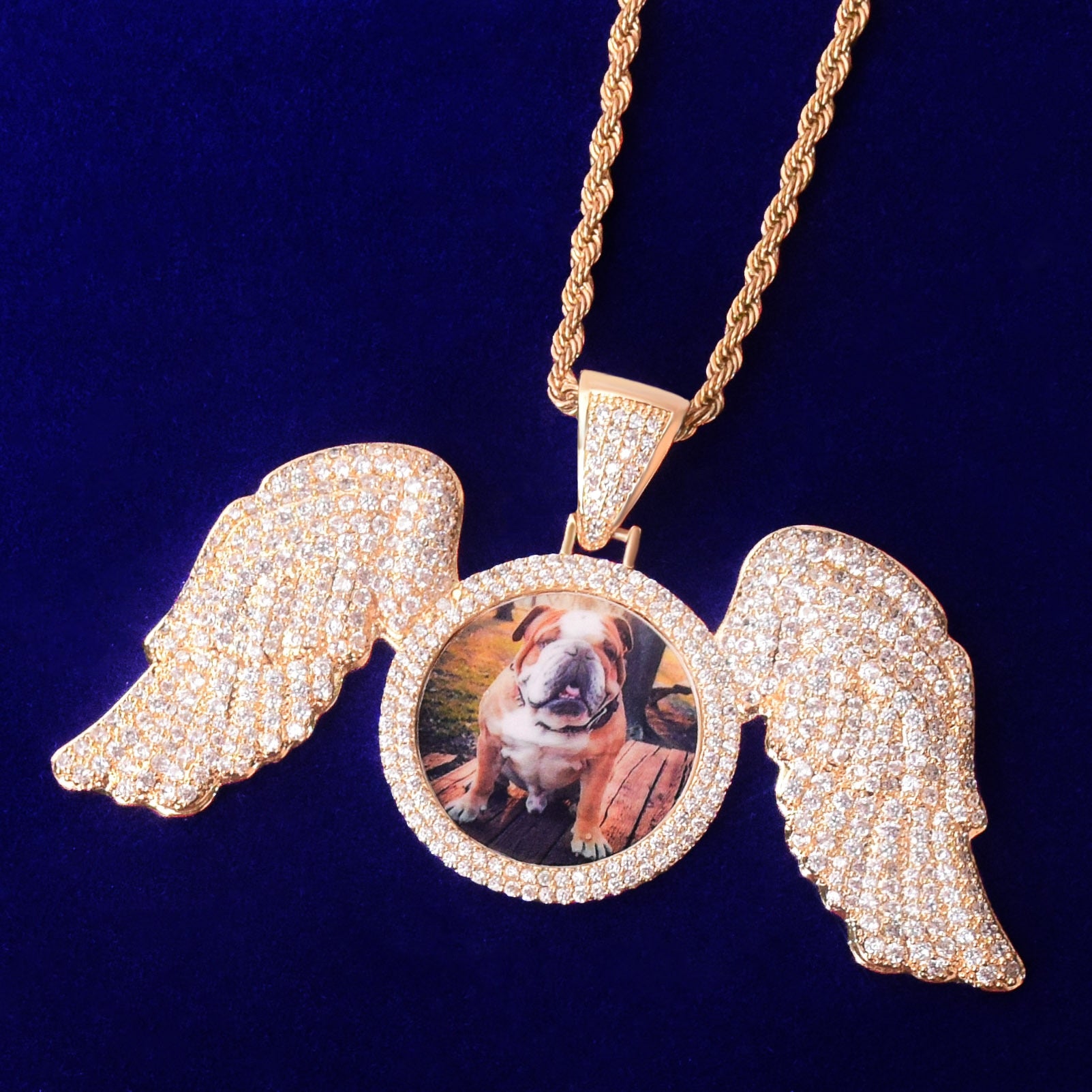 Gold Memorial Necklace with Picture | Photo Necklace with Wings