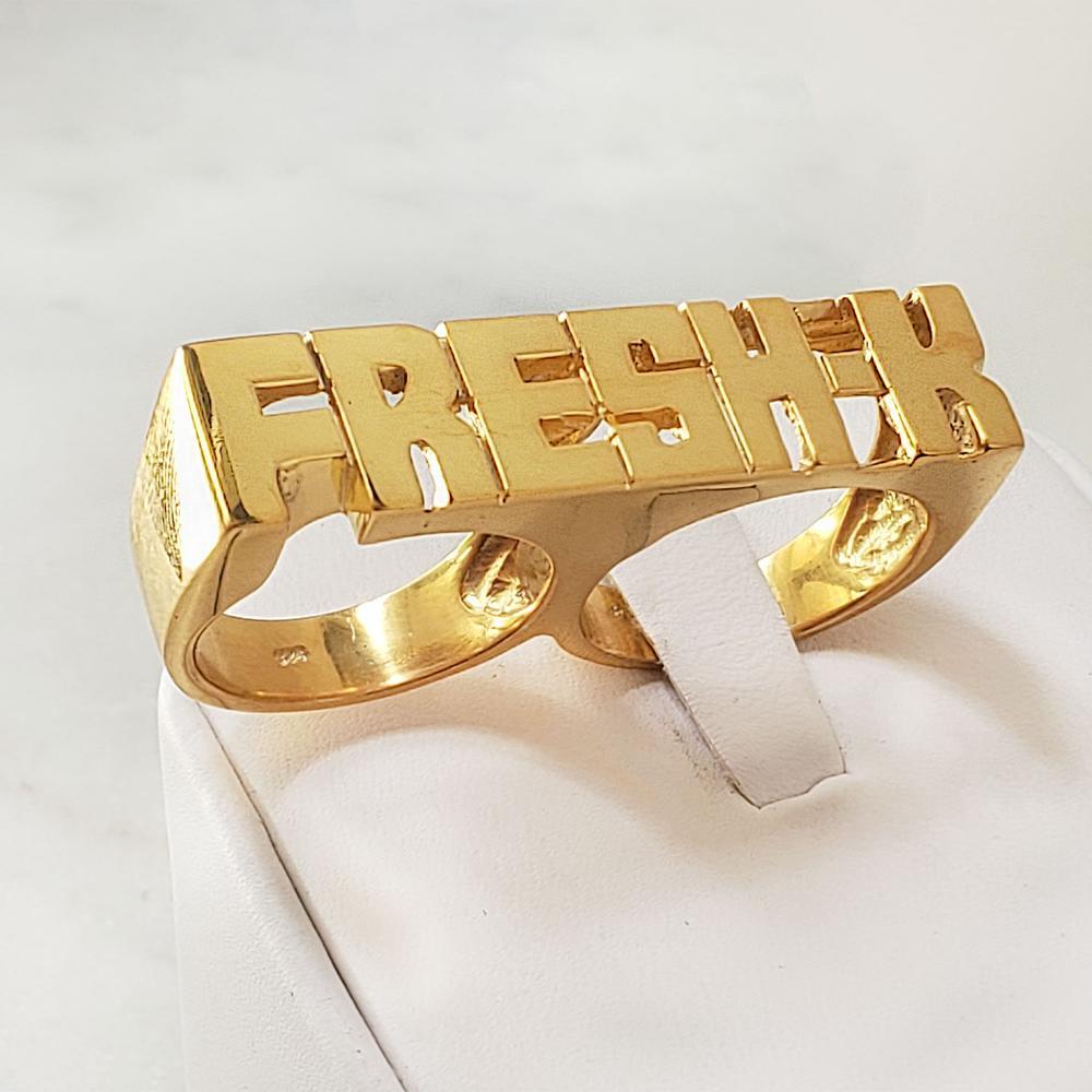 Double Fingers Ring | Mens Hip Hop Rings | 18k Gold-plated Name Rings