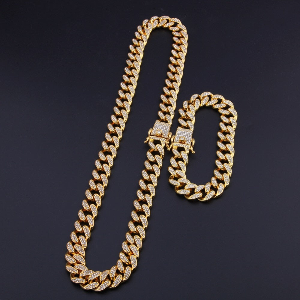 13mm | Miami Cuban Link Chain and Bracelet Set | Iced Out Jewelry