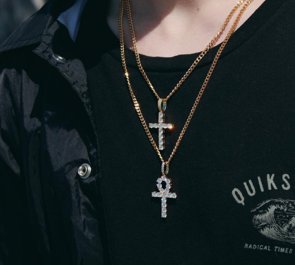 Iced Out Cross Pendant Necklace | Cuban Link Necklace