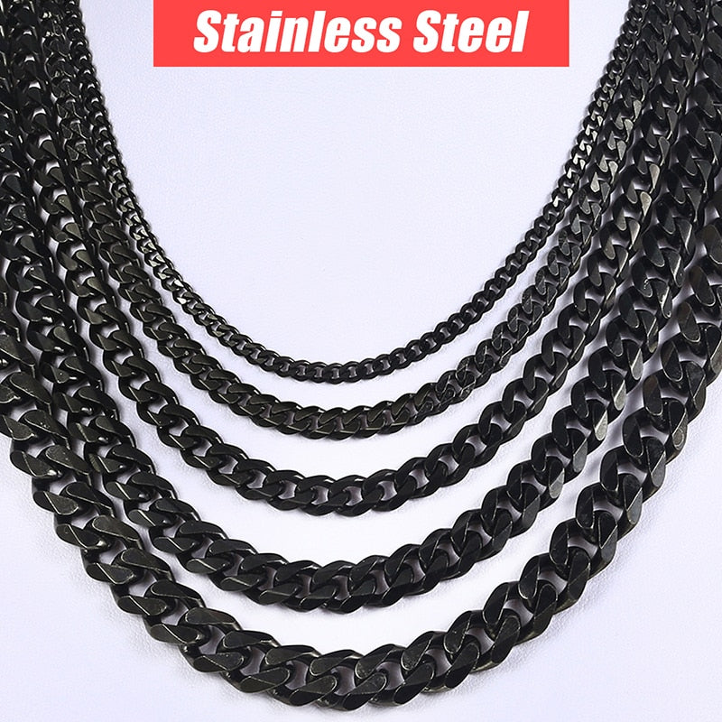 3mm - 11mm | Black Stainless Steel Cuban Link Chain | Black Cuban Link Chain
