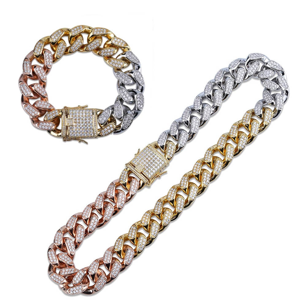 18mm | Cuban Link Chain and Bracelet | Iced Out Jewelry