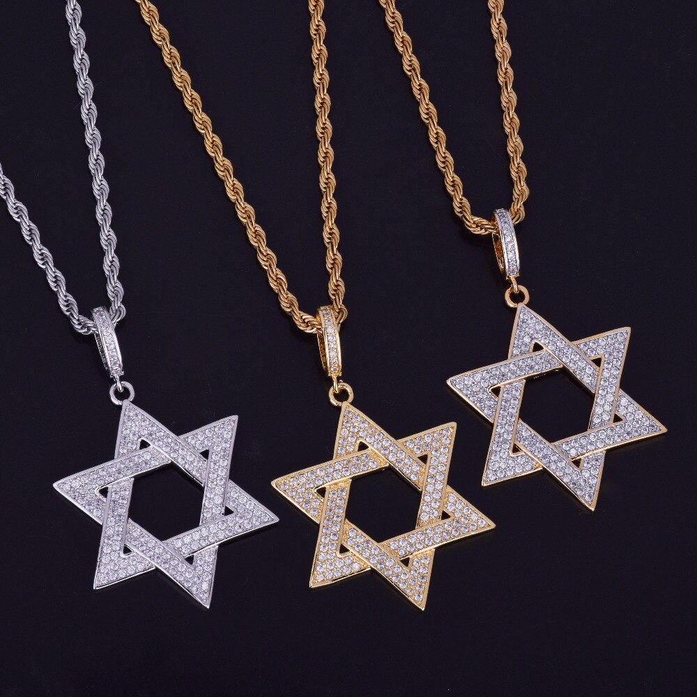 Iced Star Necklace | Pendant Gold Necklace | Color Bling Necklace | Iced Out Cuban Link Necklace