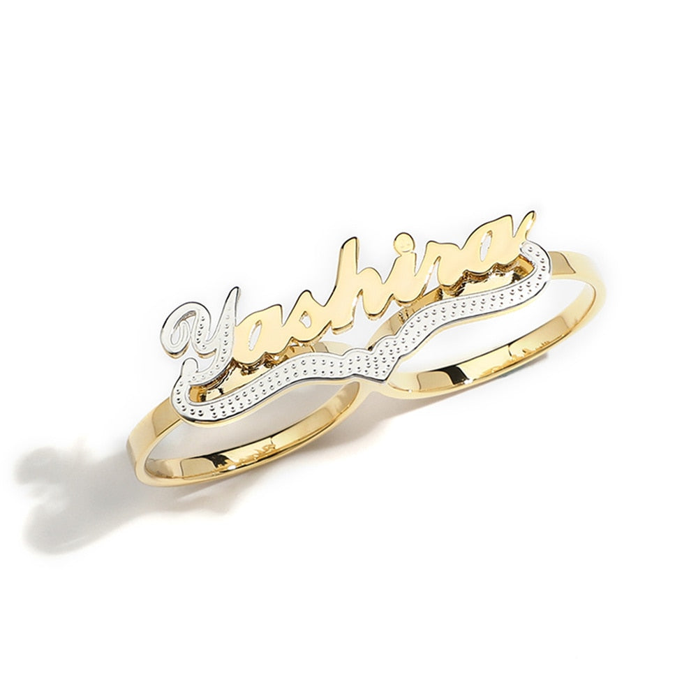Two Finger Name Ring | Customized Name Two Finger Ring