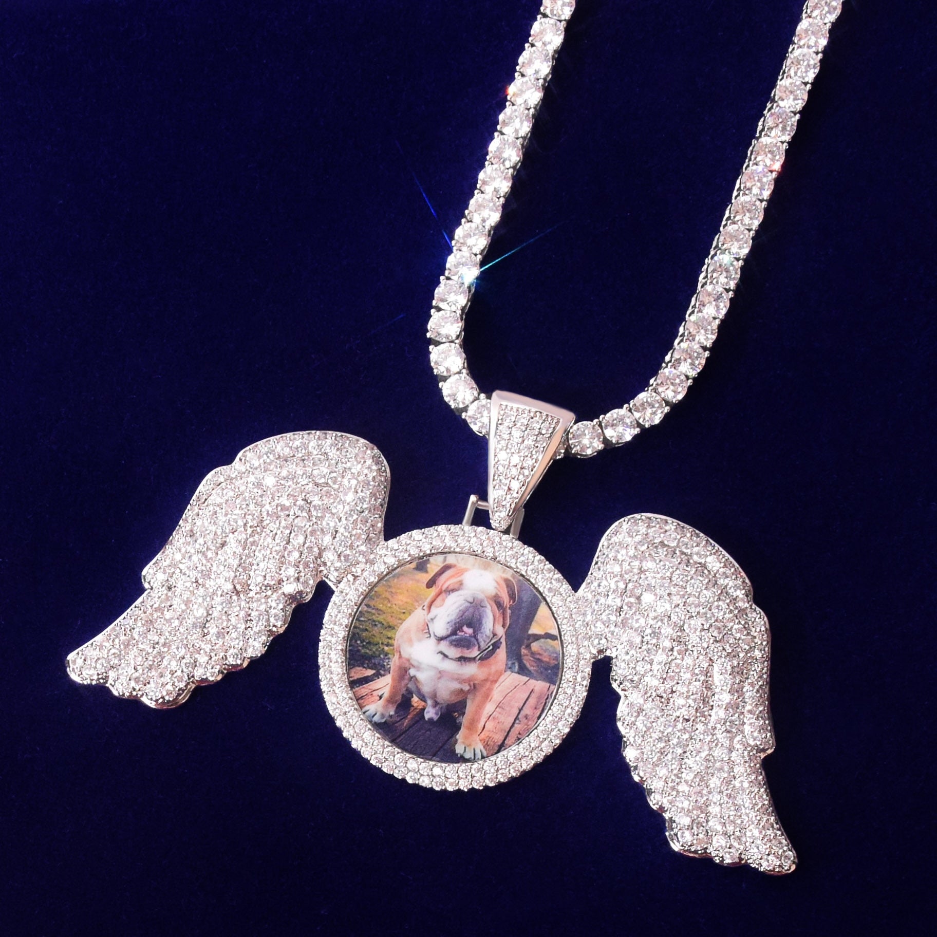 Gold Memorial Necklace with Picture | Photo Necklace with Wings