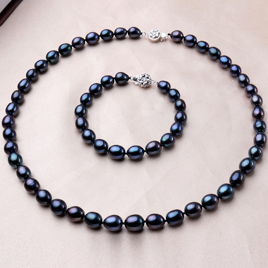 8mm - 9mm | Black Pearl Necklace | Natural Black Pearl Necklace | Black Freshwater Pearls Necklace