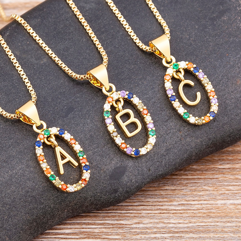 Colorful Letters Necklace | Colorful Letters Pendant Necklace | A - Z Letter Necklace | Alphabet Pendant Necklace | Long Chain Necklace | Name Necklace