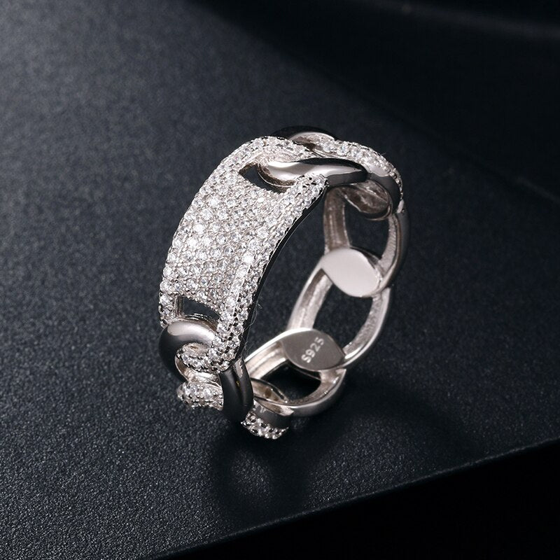 925 Sterling Silver | Cuban Link Ring | Diamond Cuban Link Ring