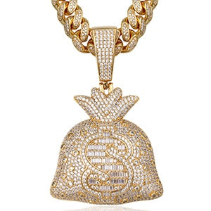 Big Money Bag Pendant | Money Bag Pendant Gold | Hip Hop Jewelry Pendants