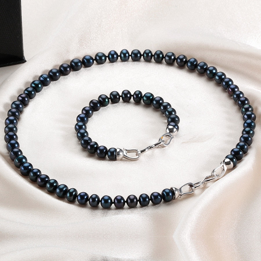 8mm - 9mm | Black Pearl Jewelry | Black Freshwater Pearls Necklace
