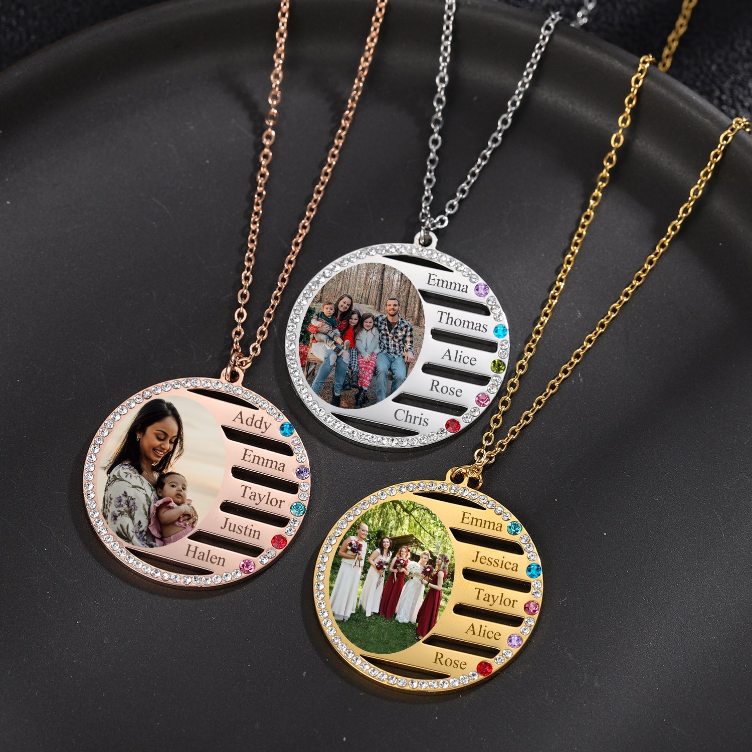 Mothers Necklace with Children's Names and Birthstones - Julri Box