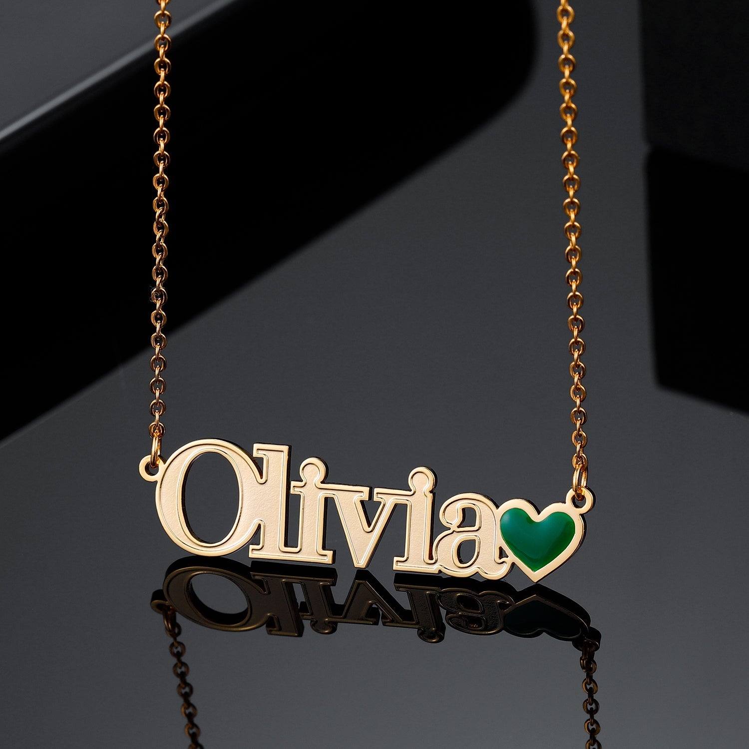 Name Necklaces | with Emerald Heart