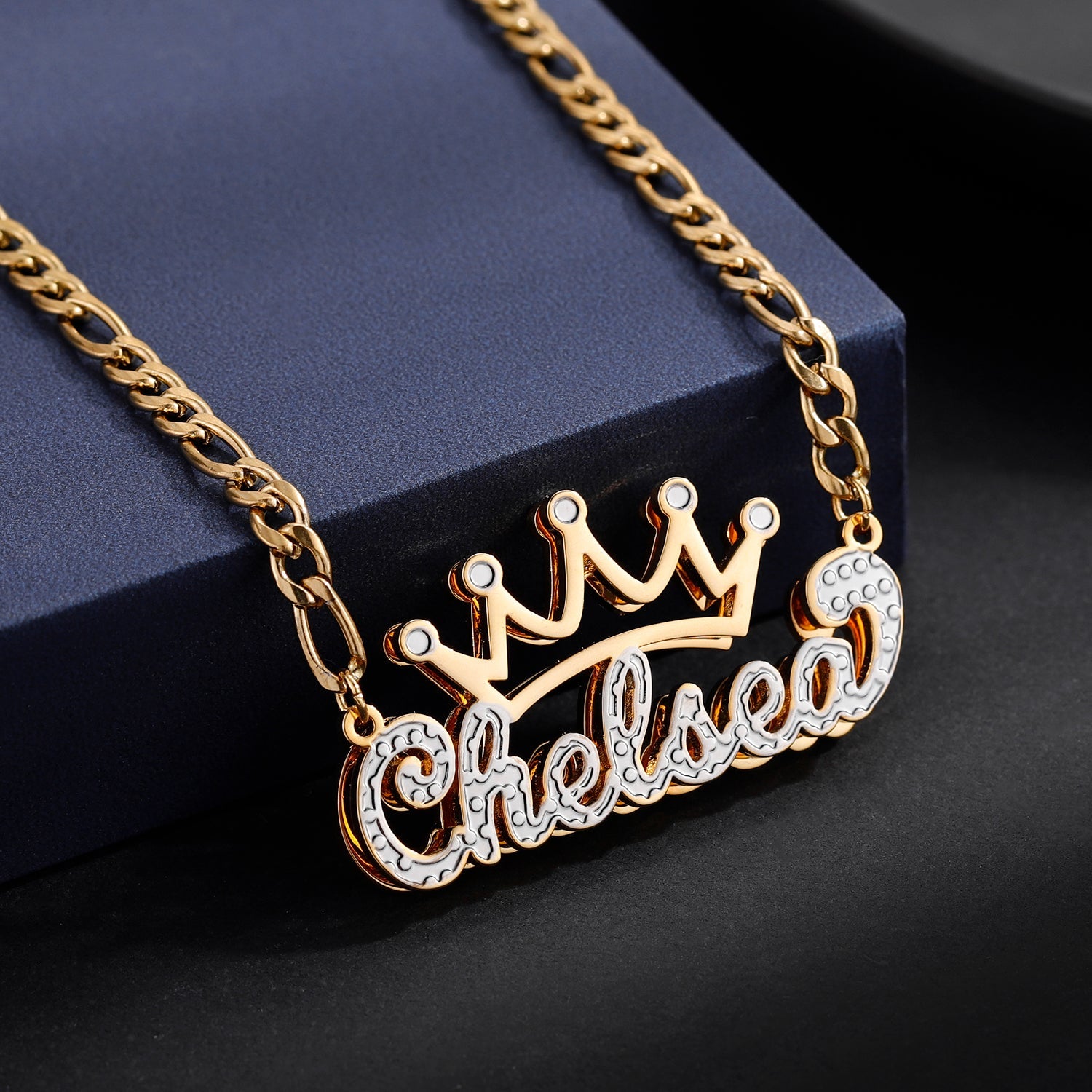 Name Necklace with Crown | Double Plated