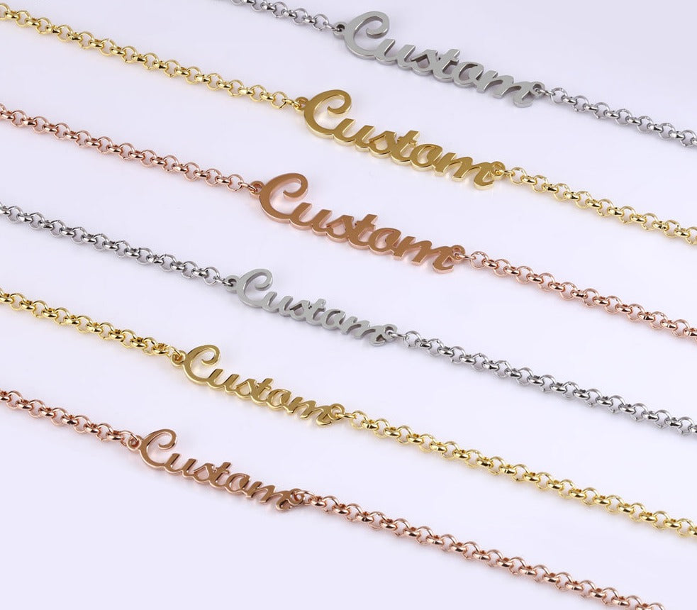 Name Angel Script Charms For Women Stainless Steel Real Gold Customized  Name Necklace And Bracelet Set Letter Gold Choker Chain Necklace Pendant  Nameplate Gift From Jewellerycn, $9.8 | DHgate.Com