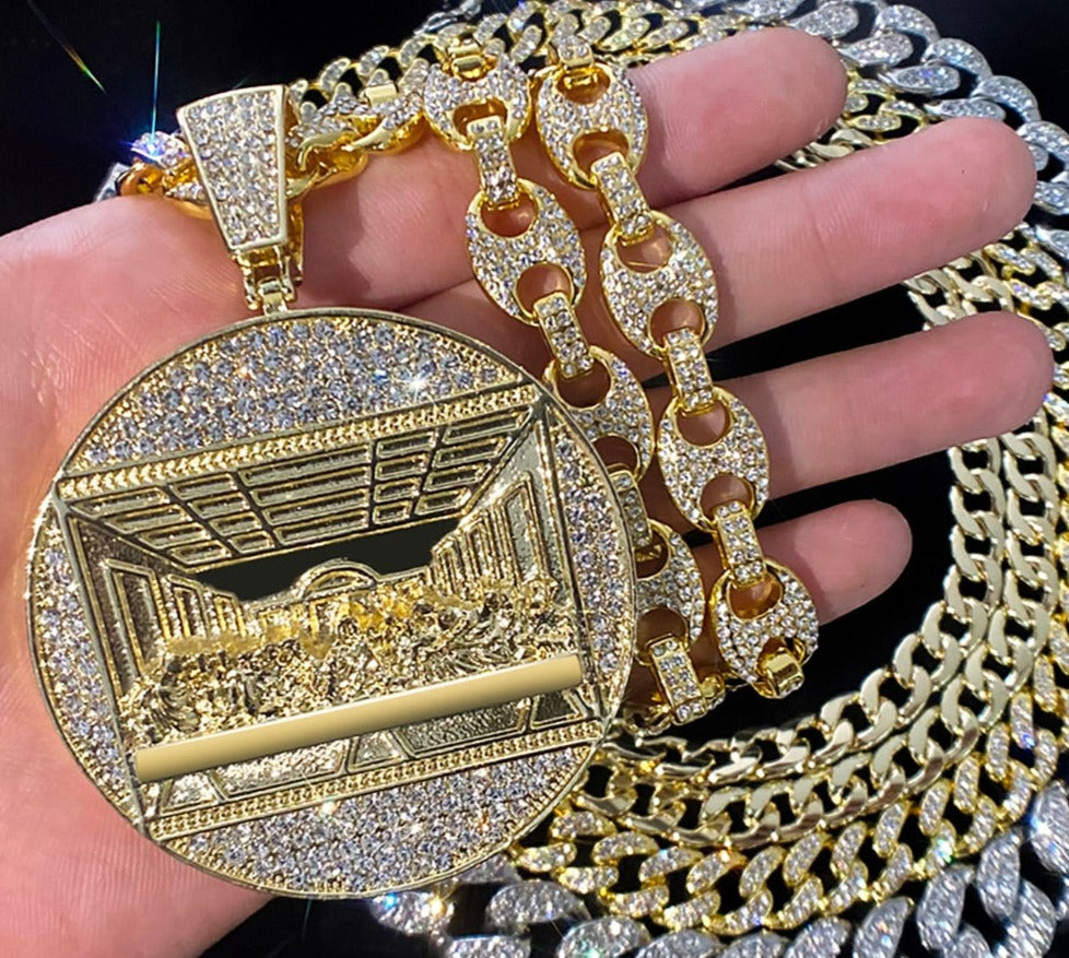 Iced Out Last Supper Pendant Necklace | Cuban Link Chain Necklace