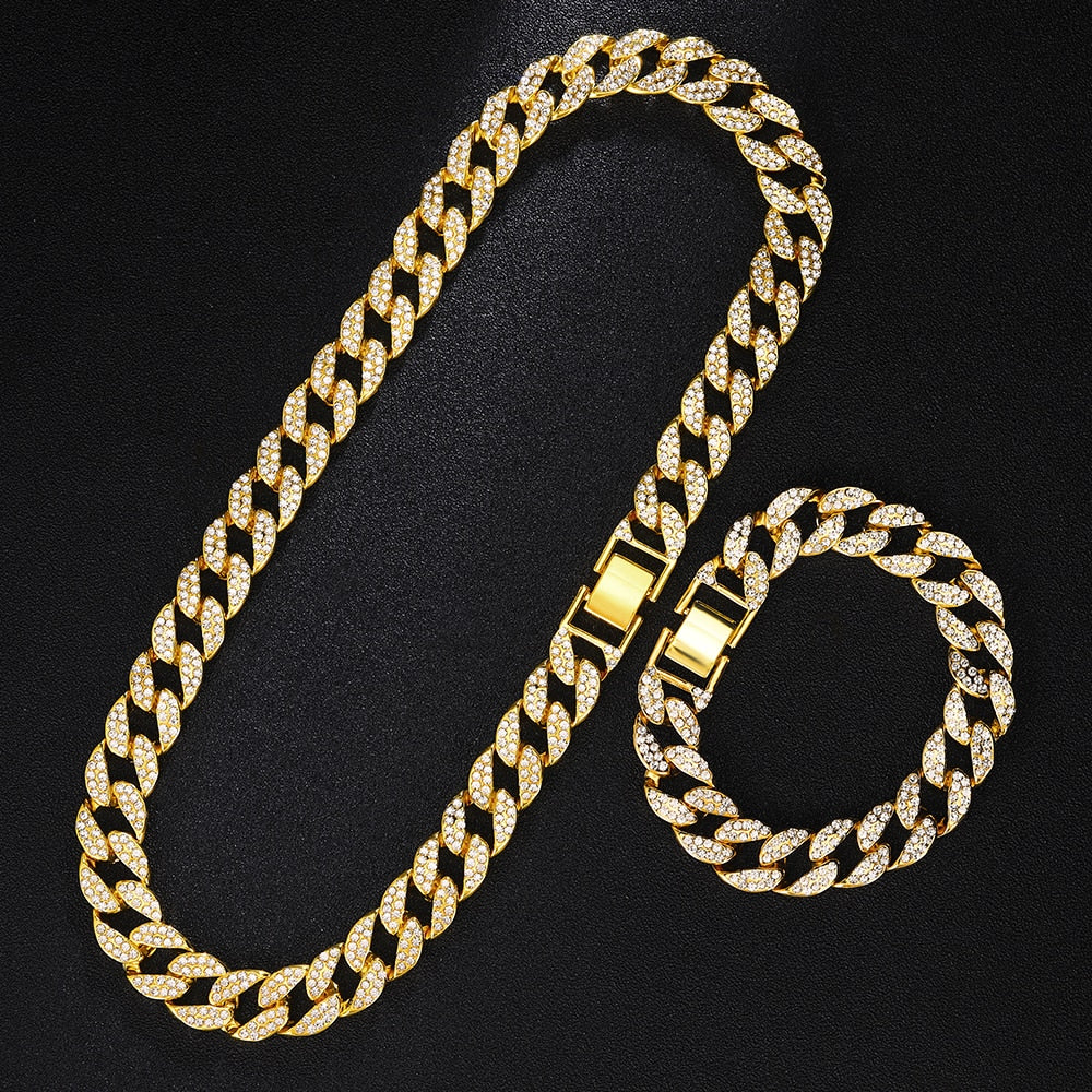 13mm | Cuban Link Chain and Bracelet | Hip Hop Jewelry Sets