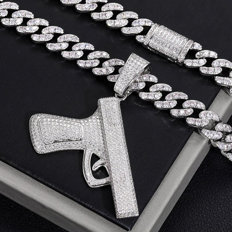 Cool Gun Necklace | Gun Necklace | Gun Metal Black Chain Necklace | Guns N Roses Guitar Pick Necklace