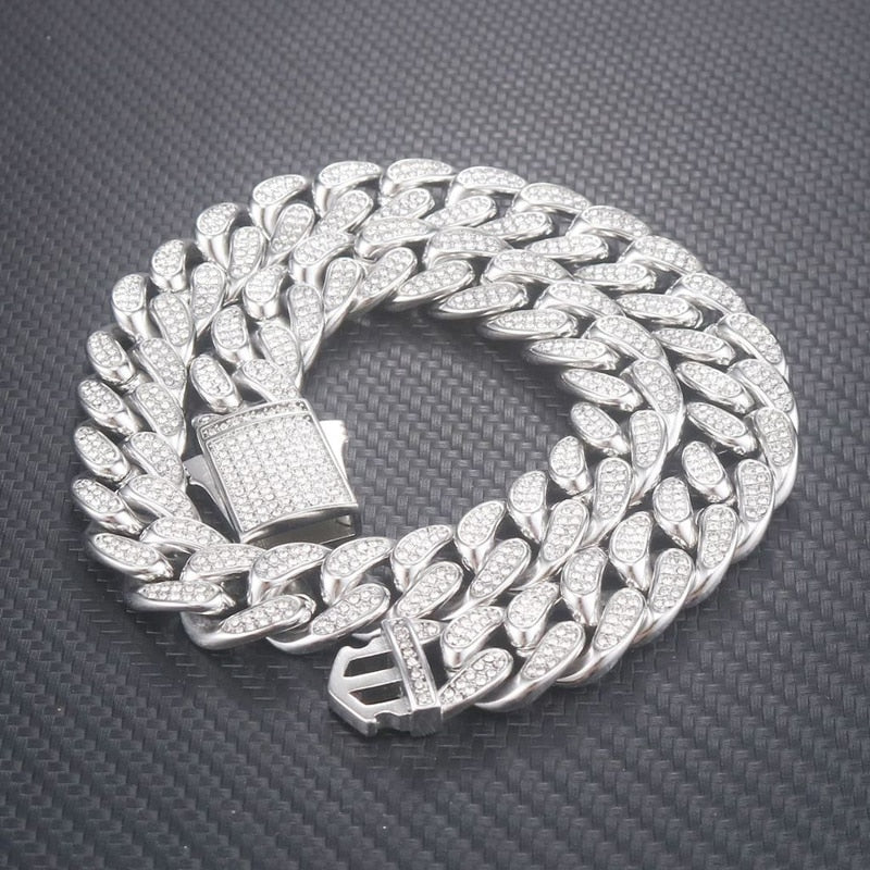16mm | Waterproof - No Fading | Stainless Steel Diamond Cuban Link Chain | Stainless Steel Cuban Link Chain and Bracelet