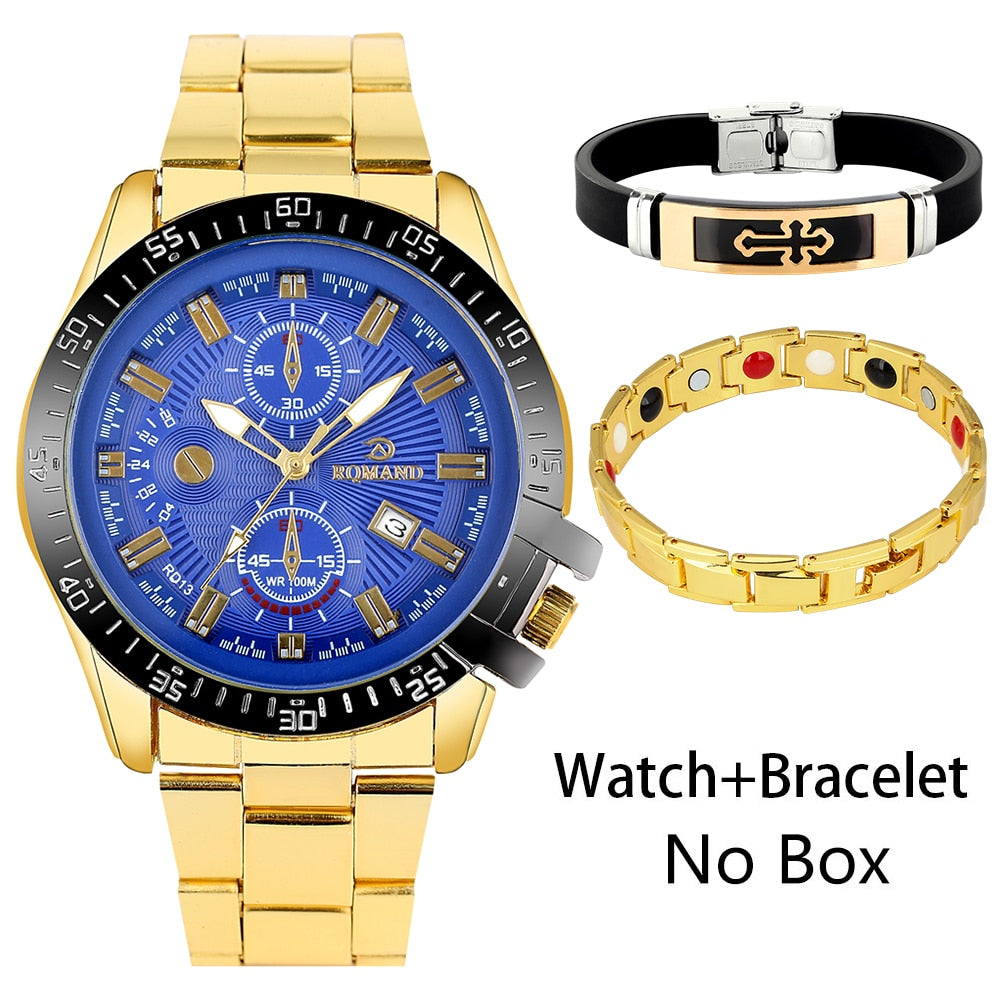 Mens Gold Watch and Bracelet Boxed Set | Mens Gold Watch and Bracelets Set