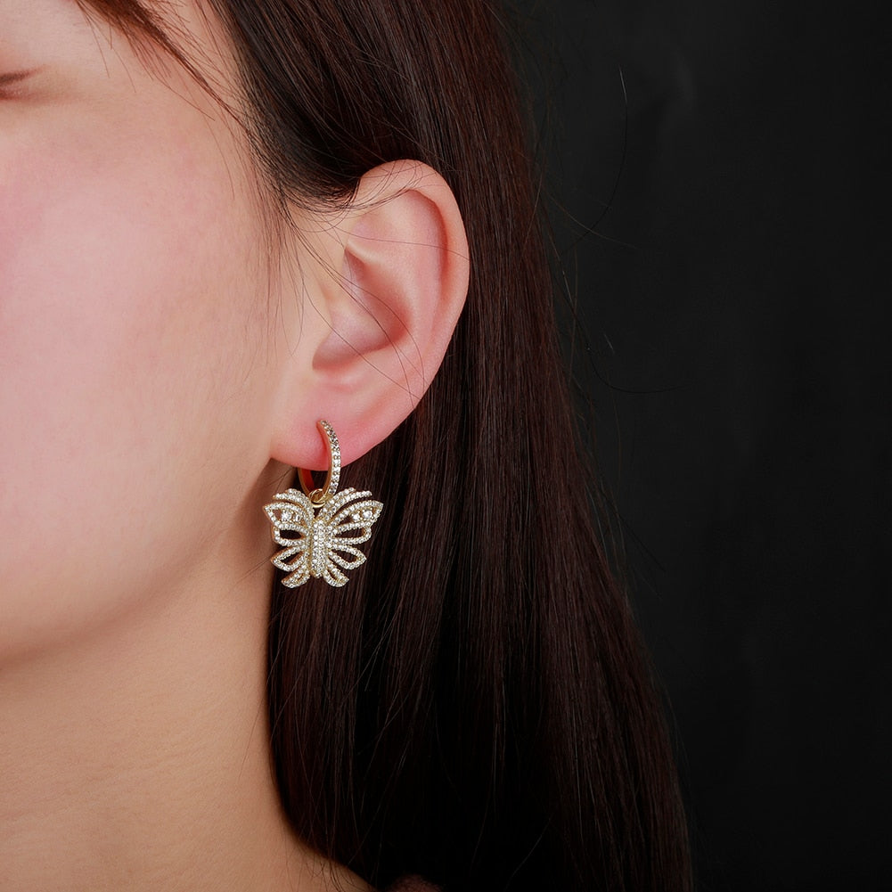 14k Gold | Butterfly Dangle Earrings | Dangling Butterfly Earrings