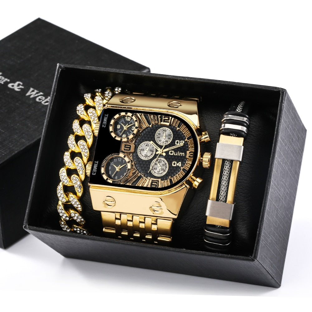 Mens Gold Watch and Bracelet Set Watch and Bracelet Set