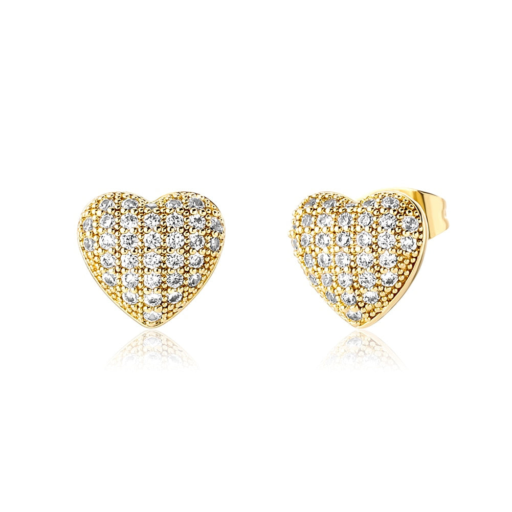 14k Gold | Puffy Heart Earrings | Heart Stud Earrings | Heart Diamond Stud Earrings