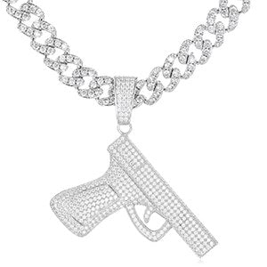 Cool Gun Necklace | Gun Necklace | Gun Metal Black Chain Necklace | Guns N Roses Guitar Pick Necklace