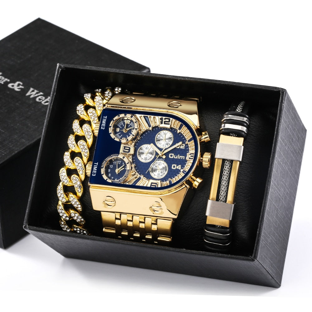 Mens Gold Watch and Bracelet Set Watch and Bracelet Set