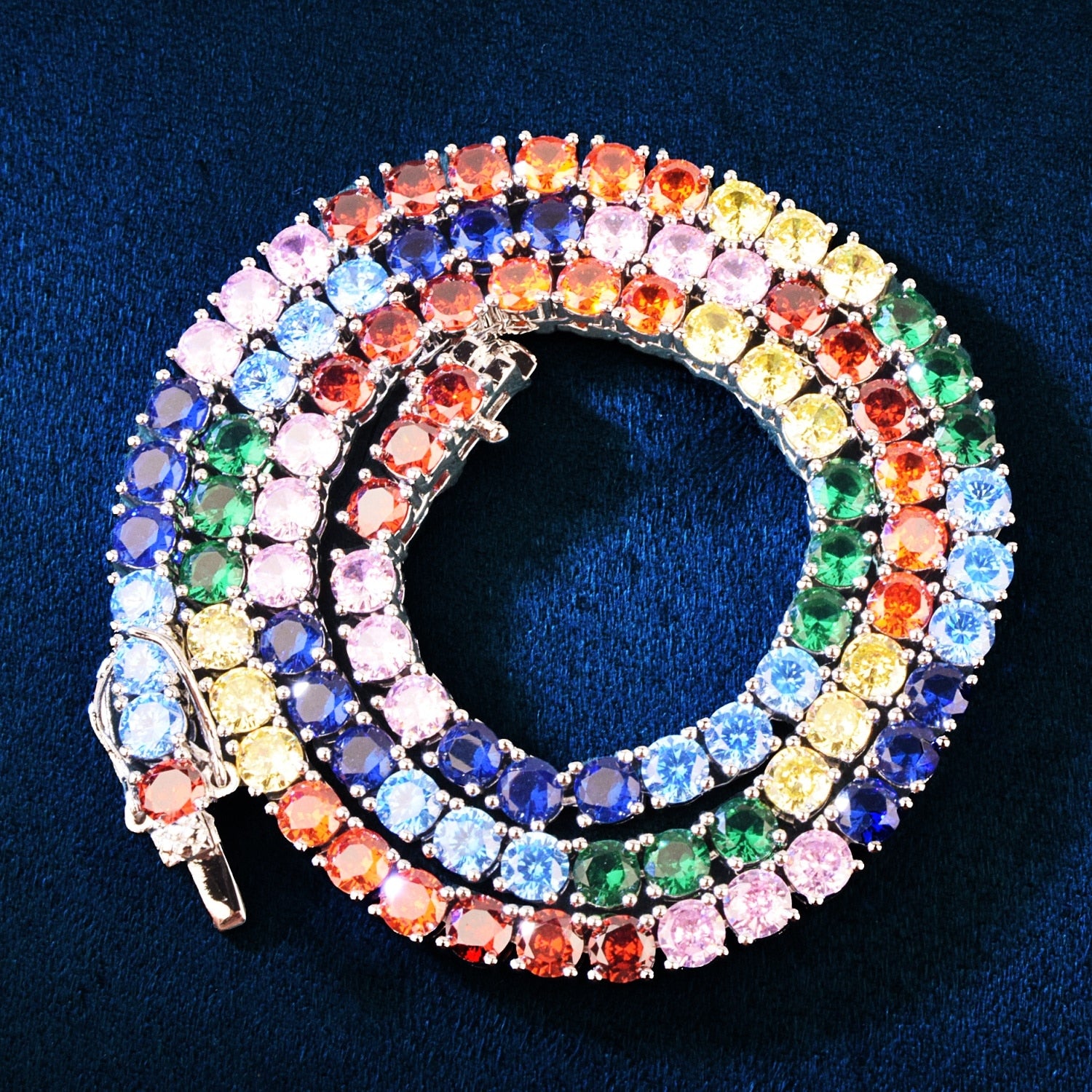 4mm Tennis Chain | Rainbow CZ Tennis Necklace | Rainbow Tennis Necklace