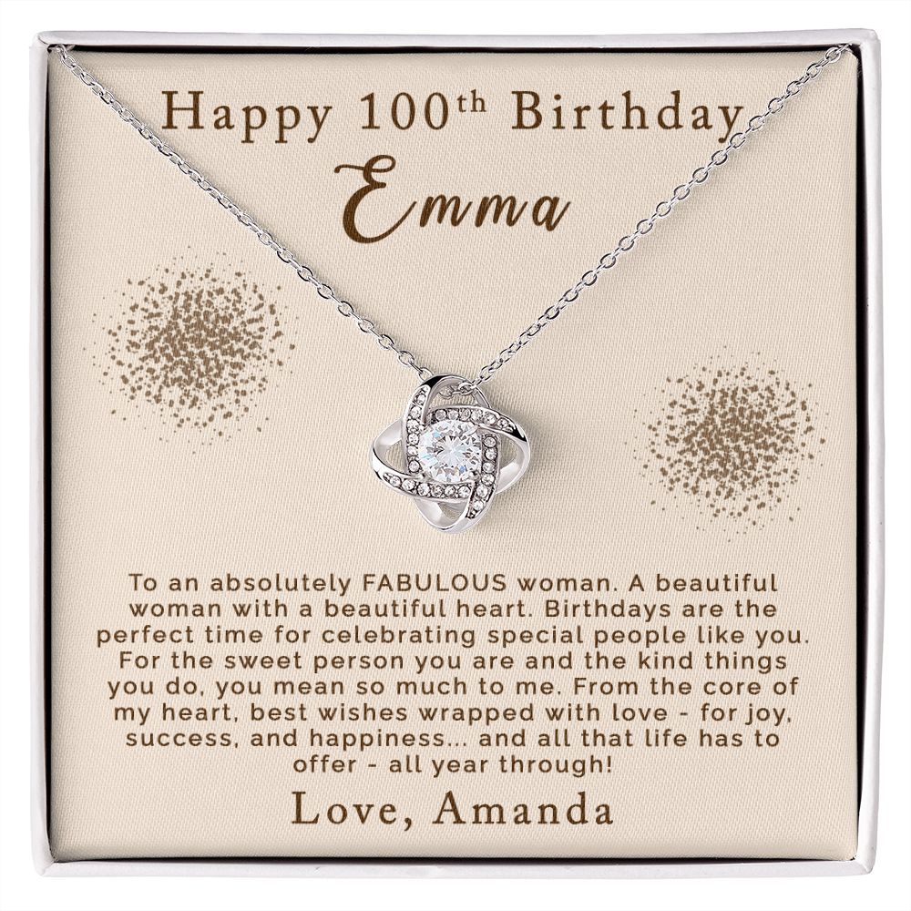 Happy 100th Birthday | Personalized | Love Knot Necklace - Julri Box
